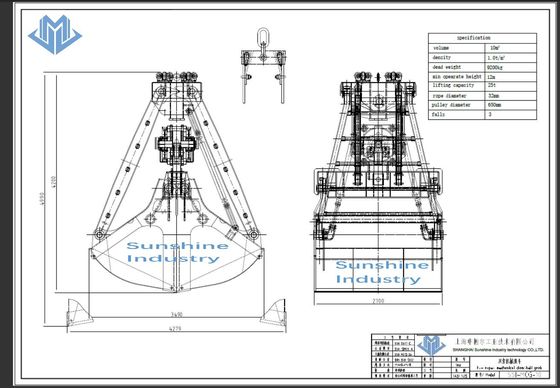 Mechaniczne łyżki chwytakowe z dwiema linami do przenoszenia rudy 10 metrów sześciennych